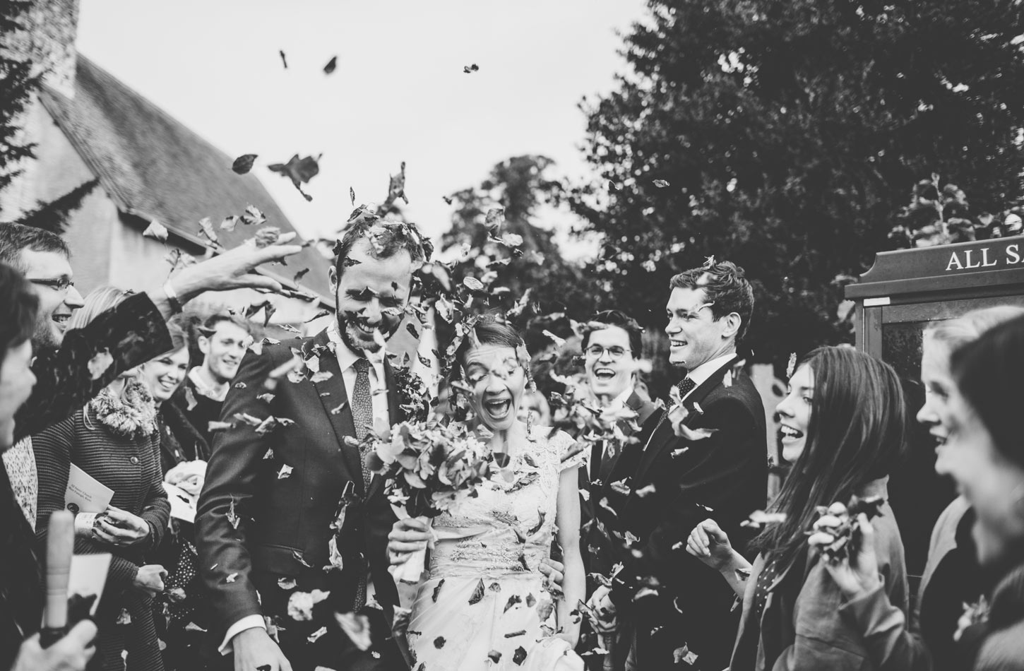 bride and groom  leaving church confetti 